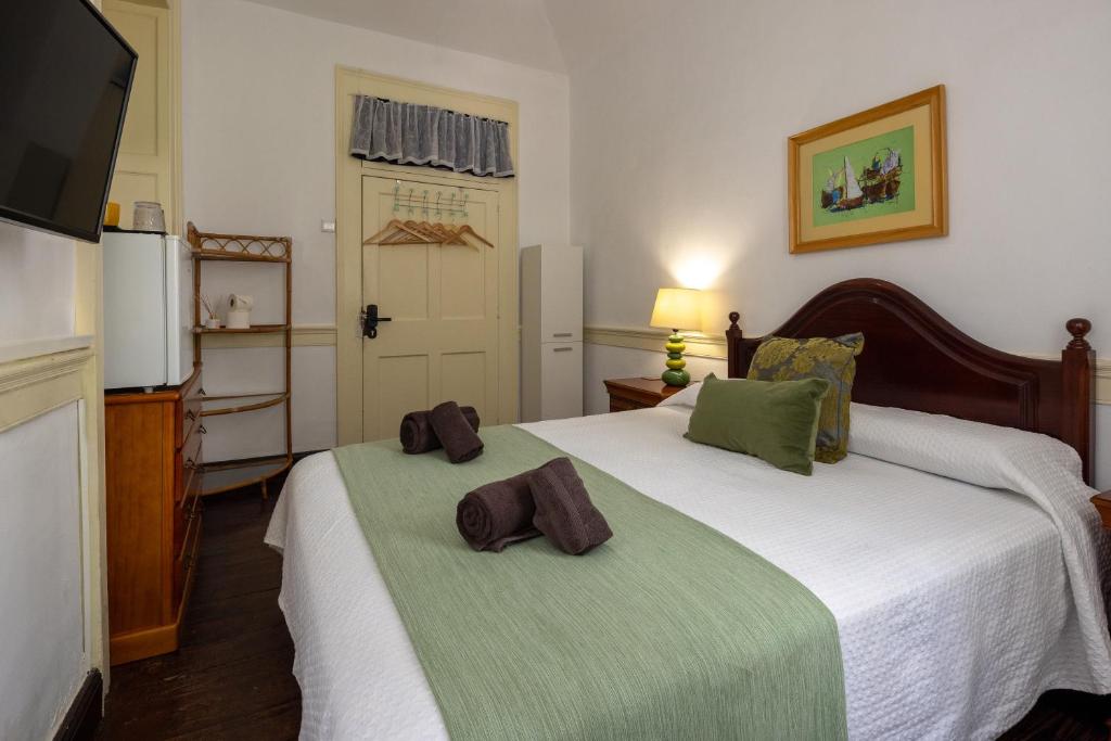 Double bed and amenities